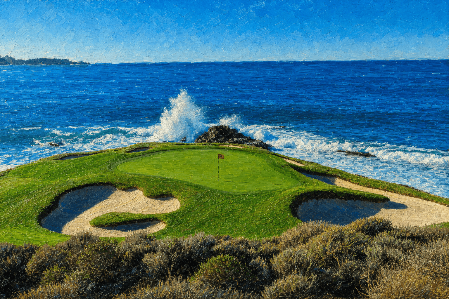 Pebble Beach No. 7 in the Oil Painting style