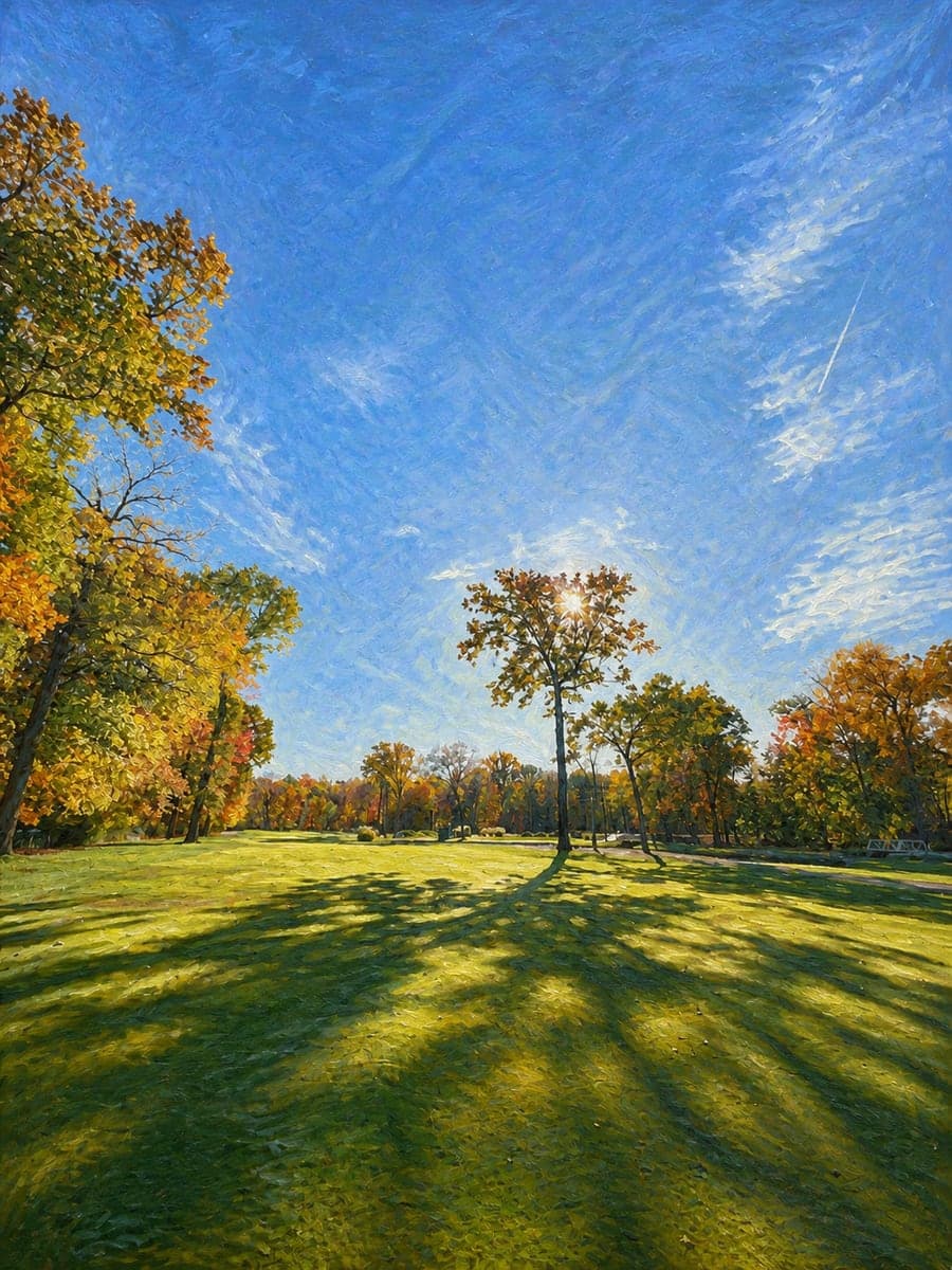 Impressionist portrait preserving the trees, shadows, and view of Ramsey No. 10