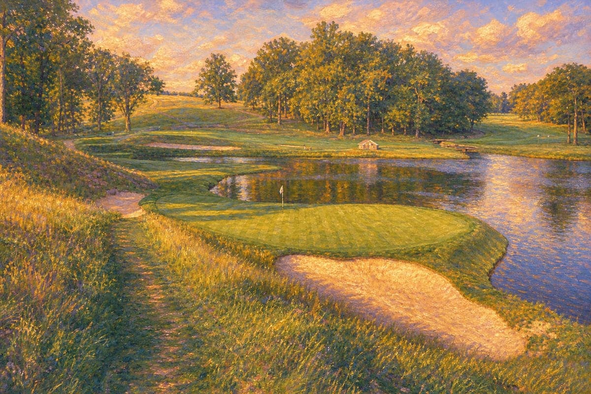 Impressionist landscape painting of Somerset Hills No. 12 beside the water